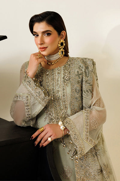 Alizeh | Aymal Luxury Bamber Chiffon | AF-BHM-4072-Javi-Brand:Alizeh-Type:Ladies Clothes-Mint Gray-Short Shirt with Plazzo-House of Maryam- Buy in UK, USA