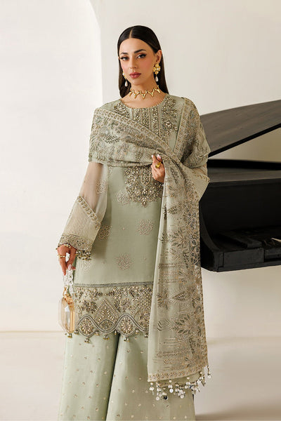 Alizeh | Aymal Luxury Bamber Chiffon | AF-BHM-4072-Javi-Brand:Alizeh-Type:Ladies Clothes-Mint Gray-Short Shirt with Plazzo-House of Maryam- Buy in UK, USA