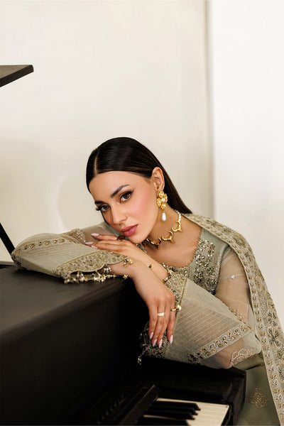 Alizeh | Aymal Luxury Bamber Chiffon | AF-BHM-4072-Javi-Brand:Alizeh-Type:Ladies Clothes-Mint Gray-Short Shirt with Plazzo-House of Maryam- Buy in UK, USA