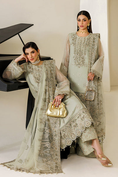 Alizeh | Aymal Luxury Bamber Chiffon | AF-BHM-4072-Javi-Brand:Alizeh-Type:Ladies Clothes-Mint Gray-Short Shirt with Plazzo-House of Maryam- Buy in UK, USA