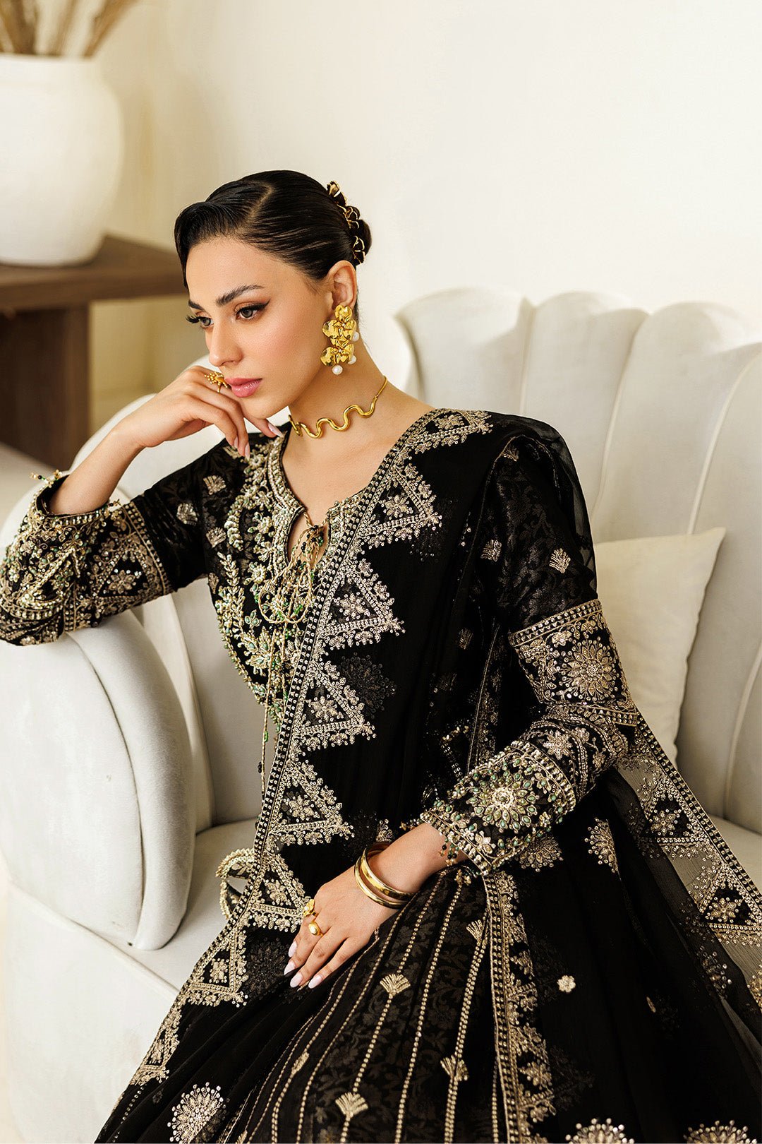 Alizeh | Aymal Luxury Bamber Chiffon | AF-BHM-4073-Blanc-Brand:Alizeh-Type:Ladies Clothes-Black-Chiffon-House of Maryam- Buy in UK, USA