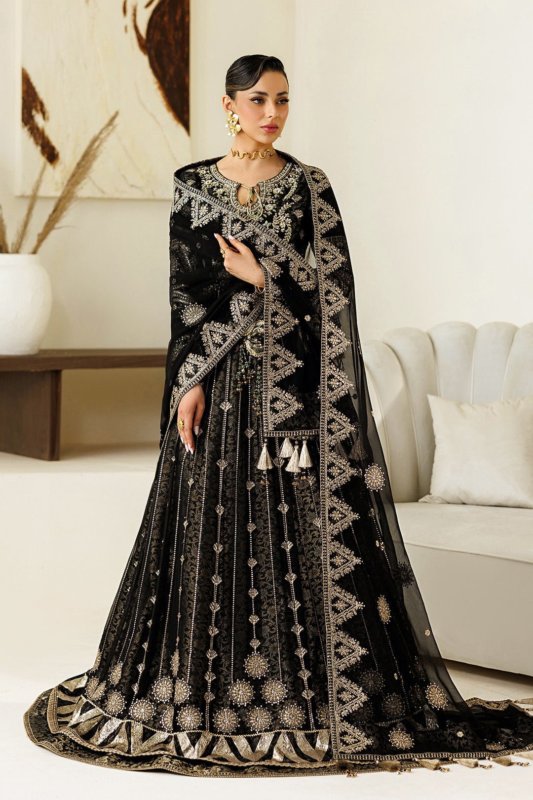 Alizeh | Aymal Luxury Bamber Chiffon | AF-BHM-4073-Blanc-Brand:Alizeh-Type:Ladies Clothes-Black-Chiffon-House of Maryam- Buy in UK, USA