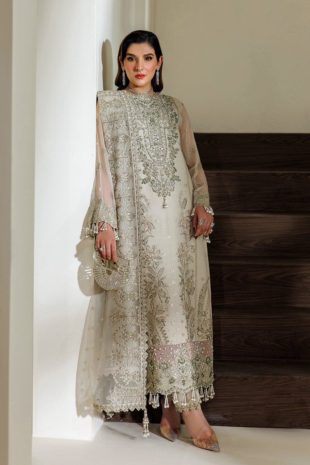 Alizeh | Aymal Luxury Bamber Chiffon | AF-BHM-4074-Navya-Brand:Alizeh-Type:Ladies Clothes-Off White-Chiffon-House of Maryam- Buy in UK, USA