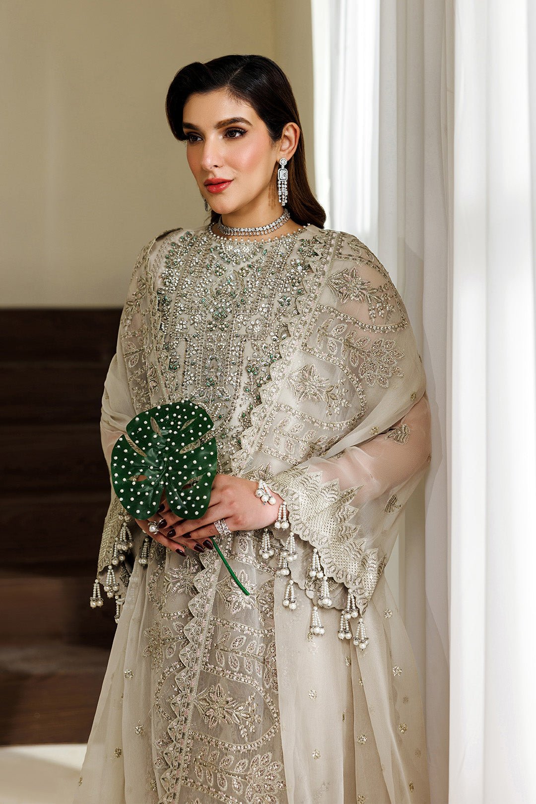 Alizeh | Aymal Luxury Bamber Chiffon | AF-BHM-4074-Navya-Brand:Alizeh-Type:Ladies Clothes-Off White-Chiffon-House of Maryam- Buy in UK, USA