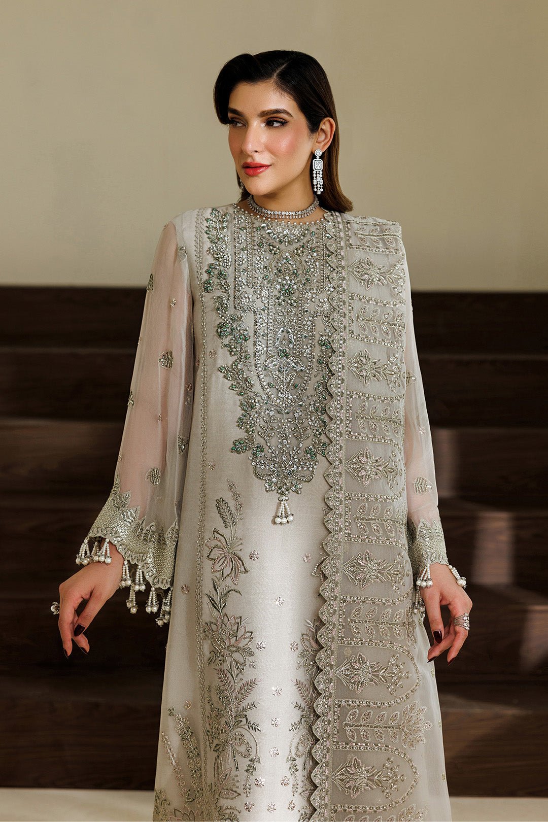 Alizeh | Aymal Luxury Bamber Chiffon | AF-BHM-4074-Navya-Brand:Alizeh-Type:Ladies Clothes-Off White-Chiffon-House of Maryam- Buy in UK, USA