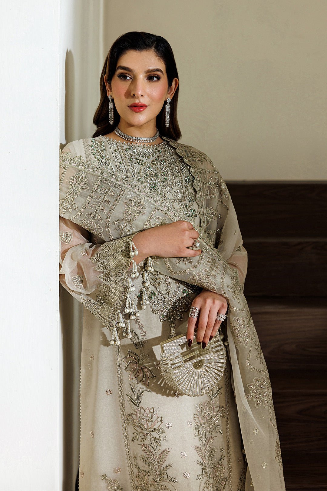 Alizeh | Aymal Luxury Bamber Chiffon | AF-BHM-4074-Navya-Brand:Alizeh-Type:Ladies Clothes-Off White-Chiffon-House of Maryam- Buy in UK, USA