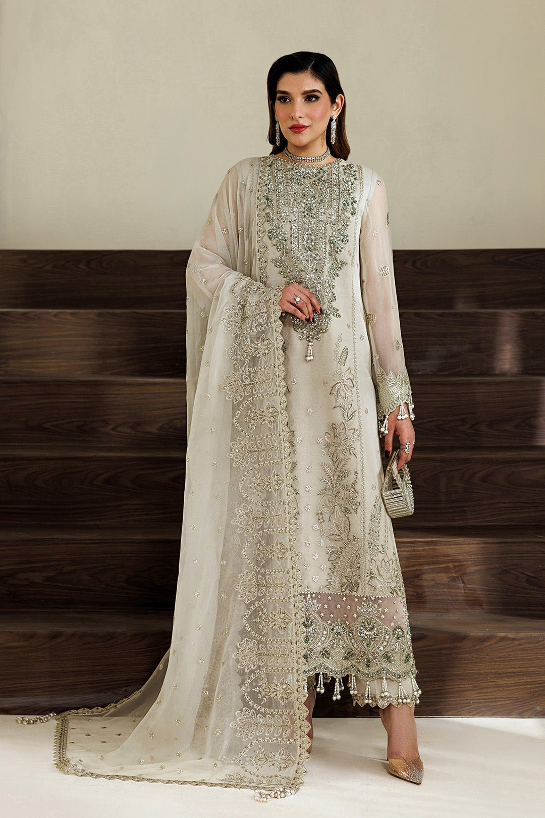 Alizeh | Aymal Luxury Bamber Chiffon | AF-BHM-4074-Navya-Brand:Alizeh-Type:Ladies Clothes-Off White-Chiffon-House of Maryam- Buy in UK, USA