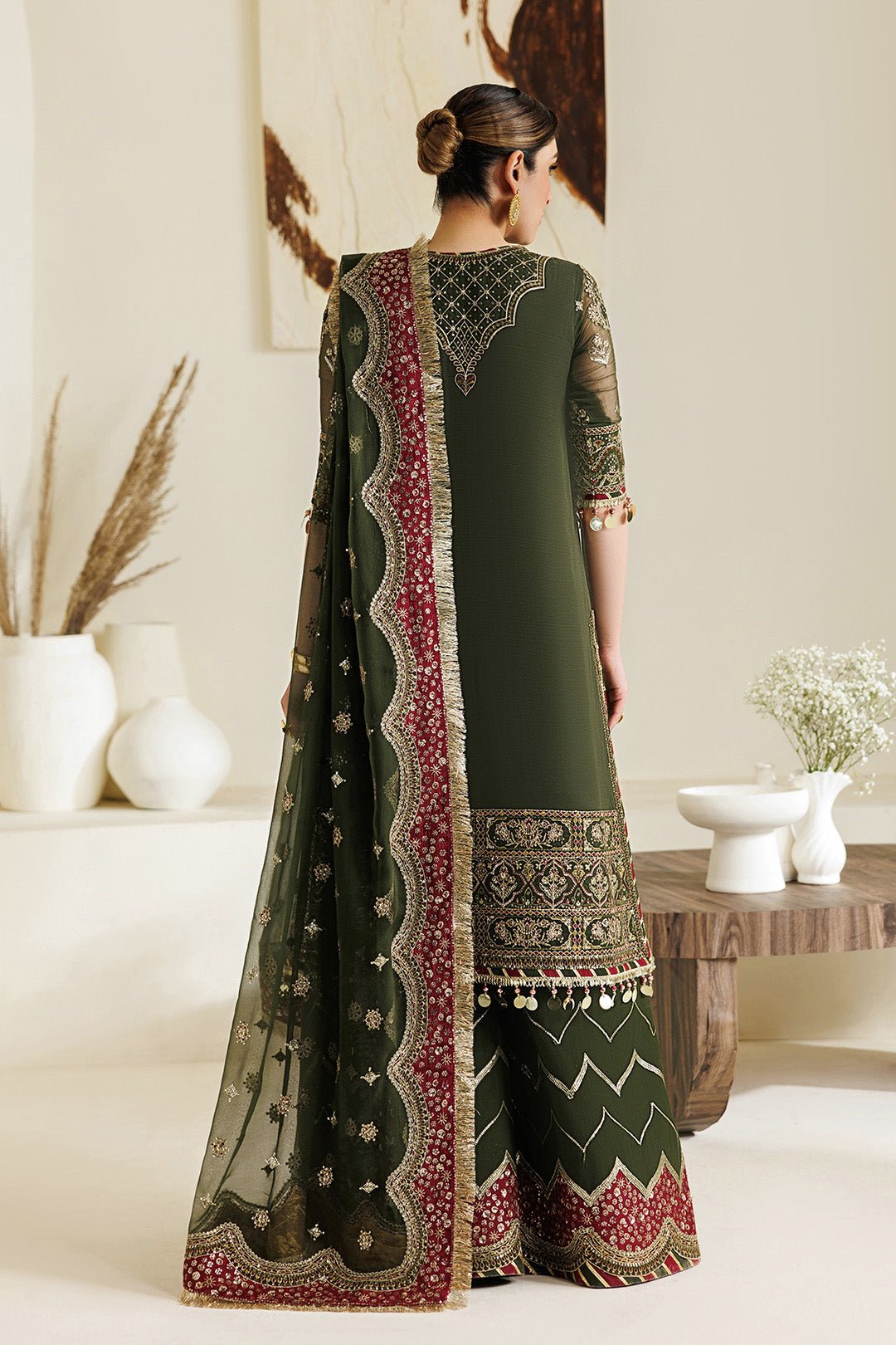 Alizeh | Aymal Luxury Bamber Chiffon | AF-BHM-4075-Hyan-Brand:Alizeh-Type:Ladies Clothes-Deep Olive Green-Chiffon-House of Maryam- Buy in UK, USA