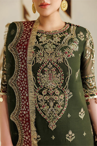Alizeh | Aymal Luxury Bamber Chiffon | AF-BHM-4075-Hyan-Brand:Alizeh-Type:Ladies Clothes-Deep Olive Green-Chiffon-House of Maryam- Buy in UK, USA