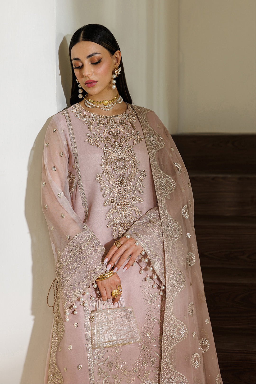 Alizeh | Aymal Luxury Bamber Chiffon | AF-BHM-4076-Reef-Brand:Alizeh-Type:Ladies Clothes-Pink-Chiffon-House of Maryam- Buy in UK, USA