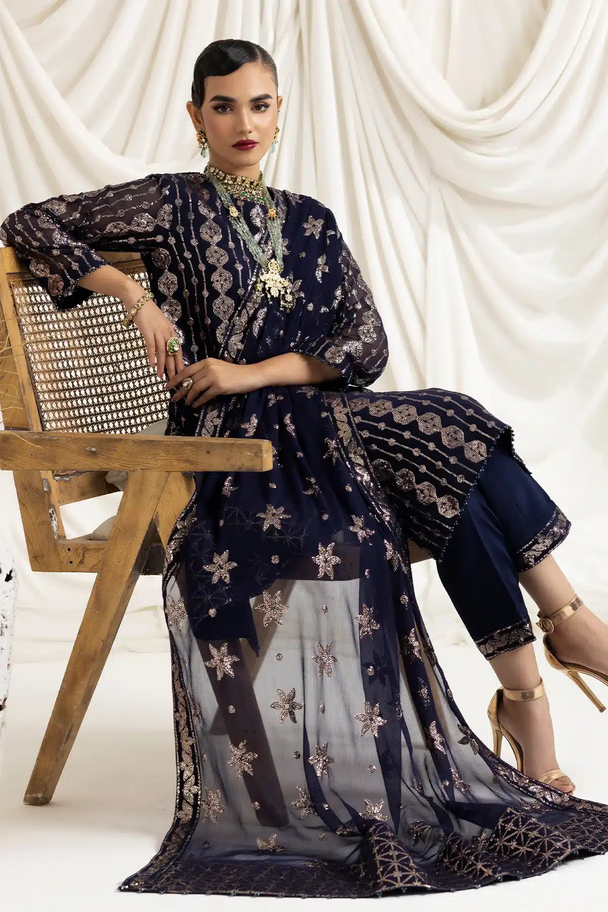 Alizeh | Dua Formals 23 | DUA-V02D01A- AIREEN(NAVY BLUE) -  Alizeh Formal - Original Designer Dress - House of Maryam