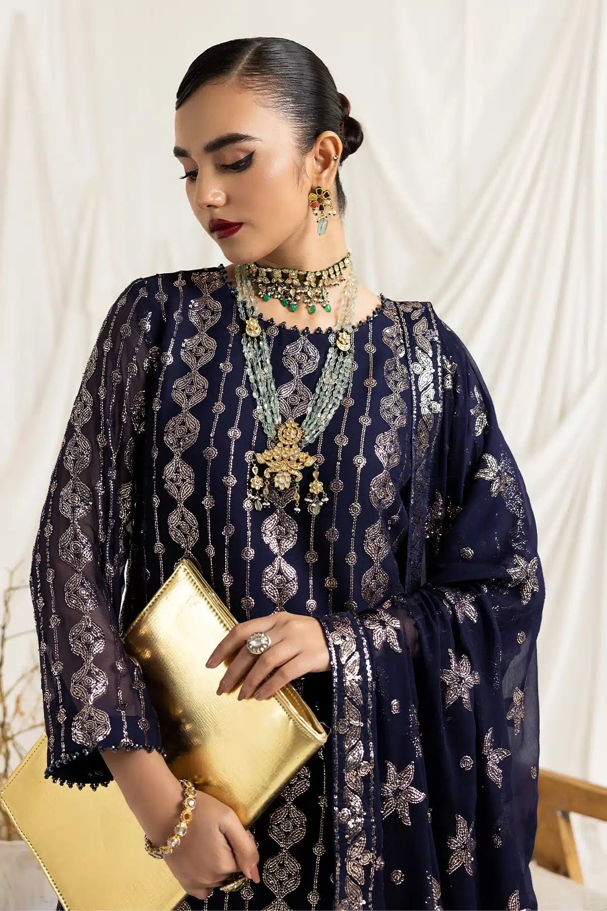 Alizeh | Dua Formals 23 | DUA-V02D01A- AIREEN(NAVY BLUE) -  Alizeh Formal - Original Designer Dress - House of Maryam