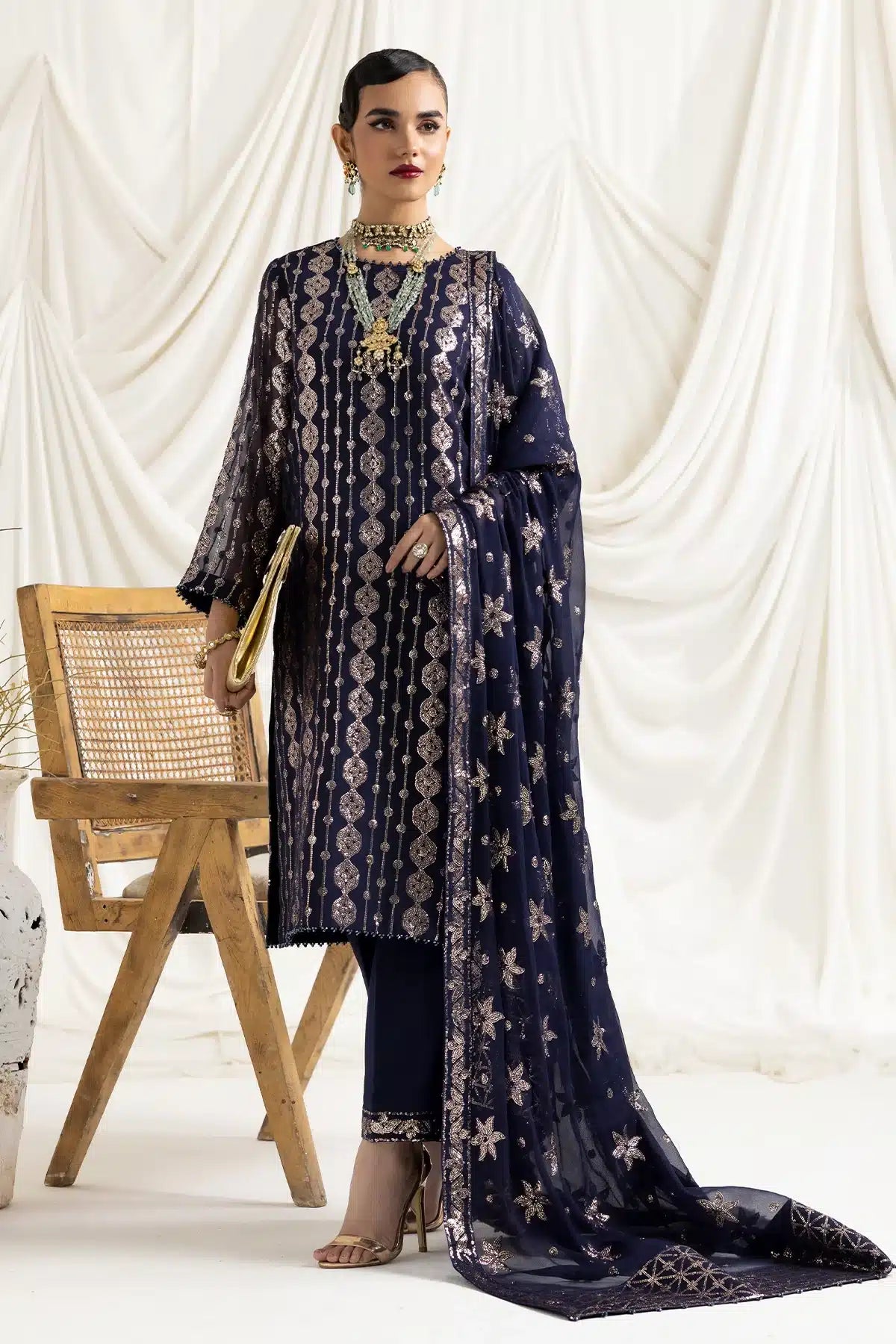 Alizeh | Dua Formals 23 | DUA-V02D01A- AIREEN(NAVY BLUE) -  Alizeh Formal - Original Designer Dress - House of Maryam