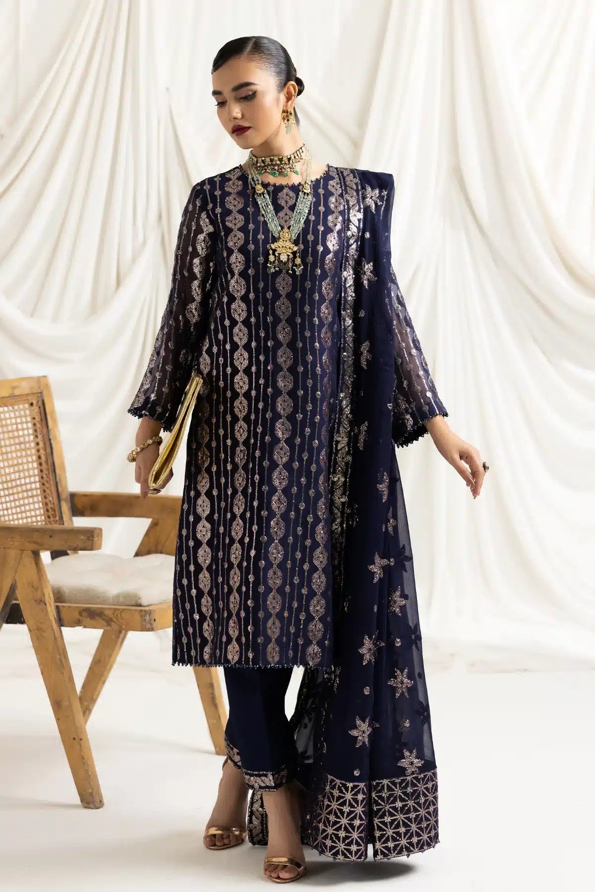 Alizeh | Dua Formals 23 | DUA-V02D01A- AIREEN(NAVY BLUE) -  Alizeh Formal - Original Designer Dress - House of Maryam