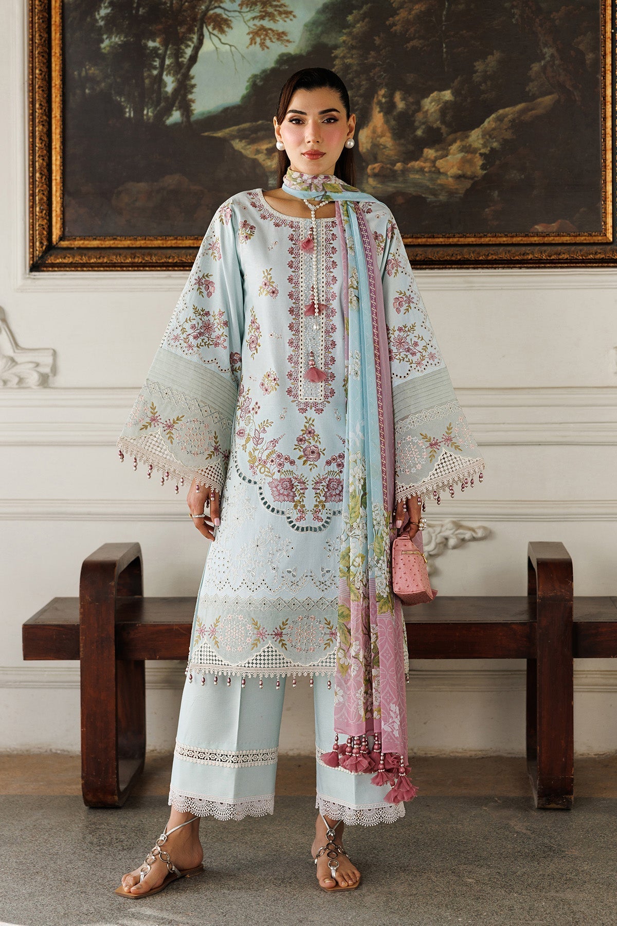 Alizeh | Eid Festive Lawn | AF-EL-7050-Sabrina-Brand:Alizeh-Type:Ladies Clothes-Ice Blue-Lawn-House of Maryam- Buy in UK, USA