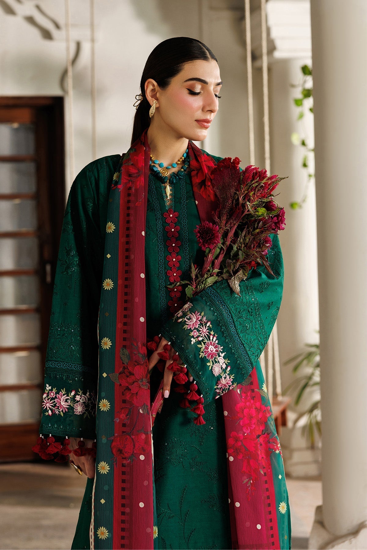 Alizeh | Eid Festive Lawn | AF-EL-7053-Evlyn-Brand:Alizeh-Type:Ladies Clothes-Bottle Green-Lawn-House of Maryam- Buy in UK, USA