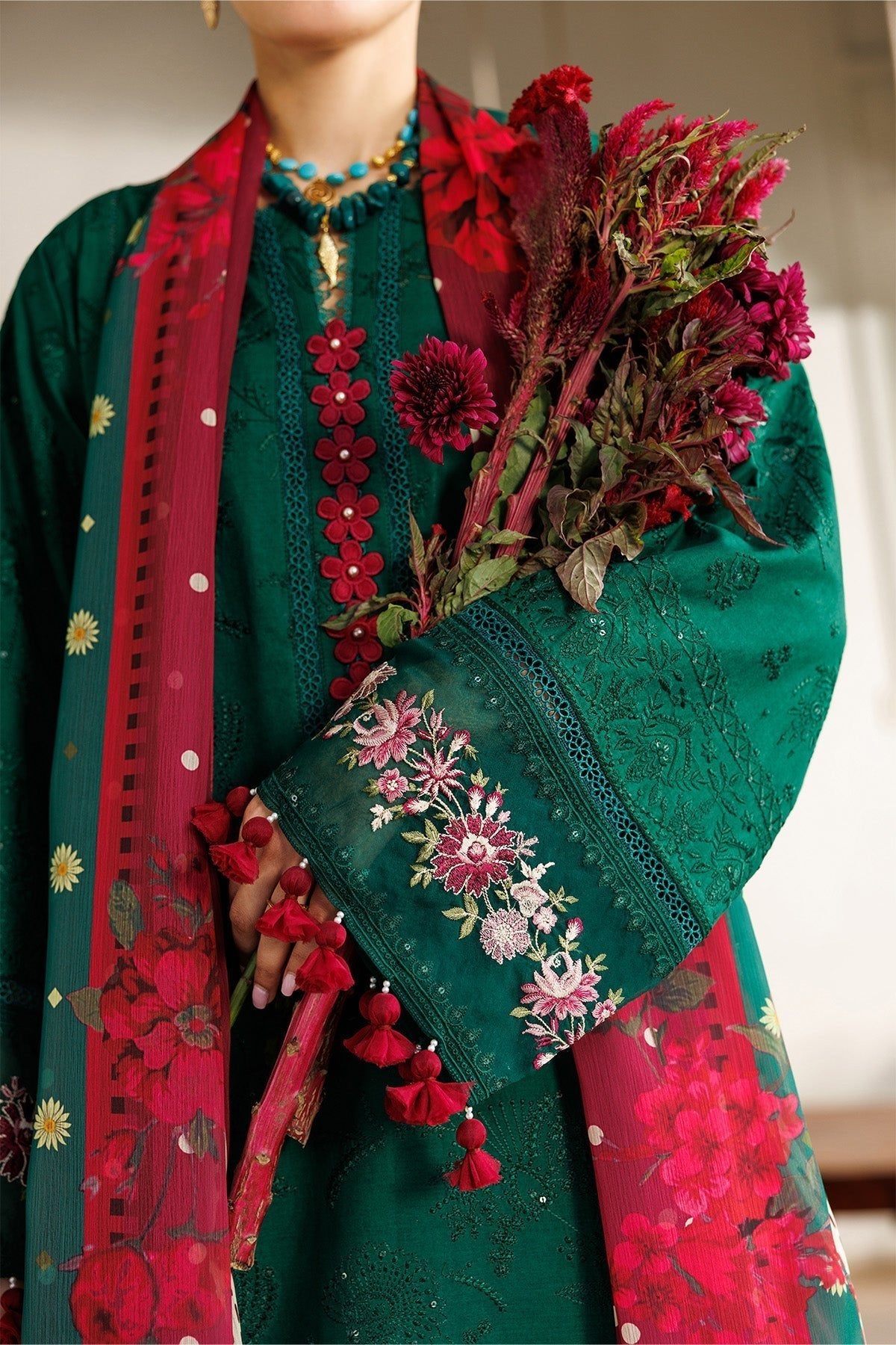 Alizeh | Eid Festive Lawn | AF-EL-7053-Evlyn-Brand:Alizeh-Type:Ladies Clothes-Bottle Green-Lawn-House of Maryam- Buy in UK, USA