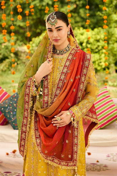 Alizeh | Shehnai The Festive Edit | AF-ZN-2215-Zarposh-Brand:Alizeh-Type:Ladies Clothes-Mustard Yellow-Zari Net-House of Maryam- Buy in UK, USA