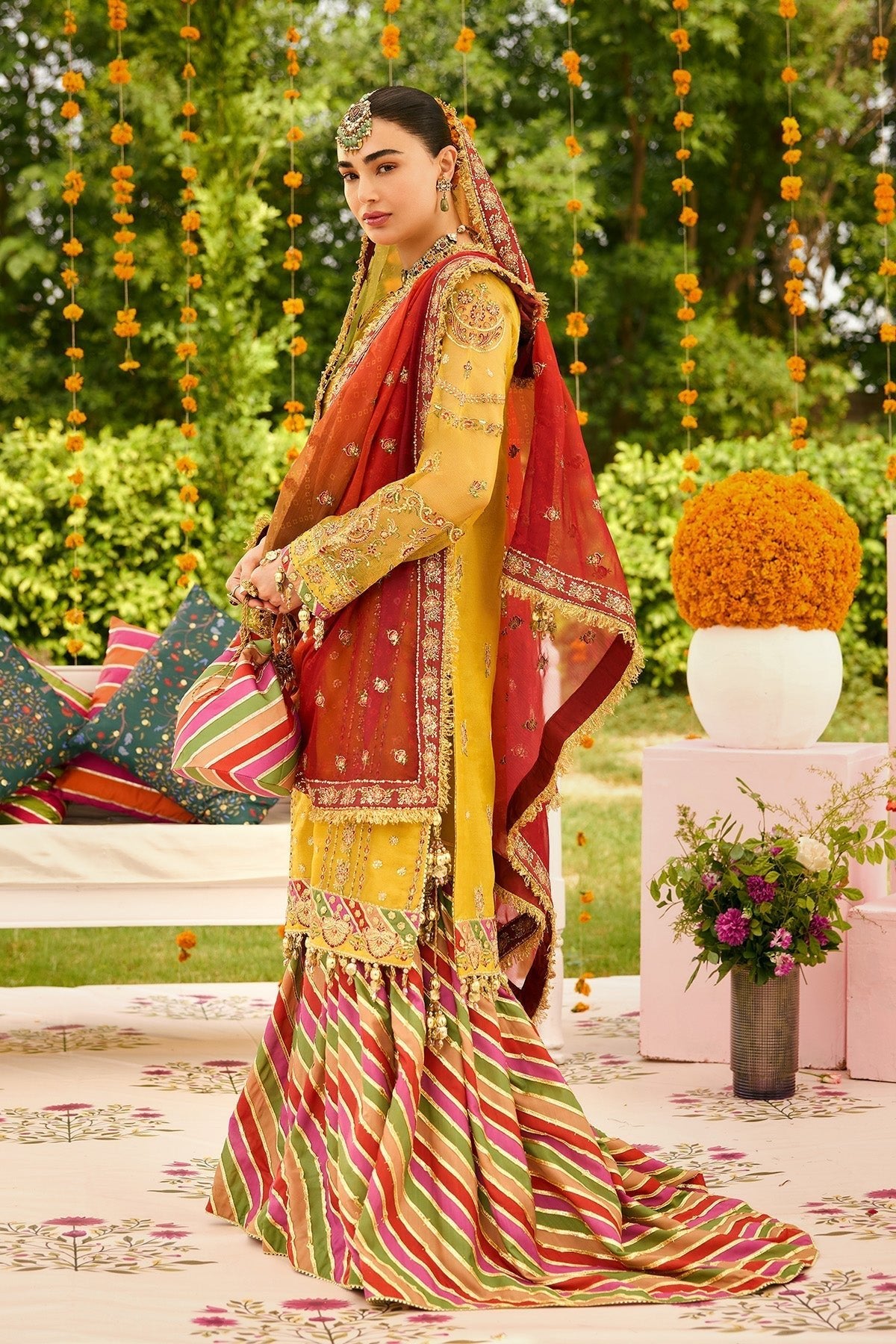 Alizeh | Shehnai The Festive Edit | AF-ZN-2215-Zarposh-Brand:Alizeh-Type:Ladies Clothes-Mustard Yellow-Zari Net-House of Maryam- Buy in UK, USA