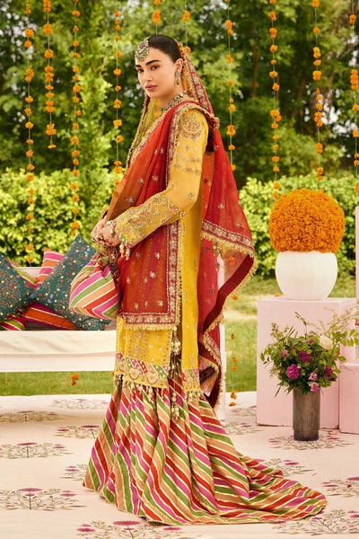 Alizeh | Shehnai The Festive Edit | AF-ZN-2215-Zarposh-Brand:Alizeh-Type:Ladies Clothes-Mustard Yellow-Zari Net-House of Maryam- Buy in UK, USA