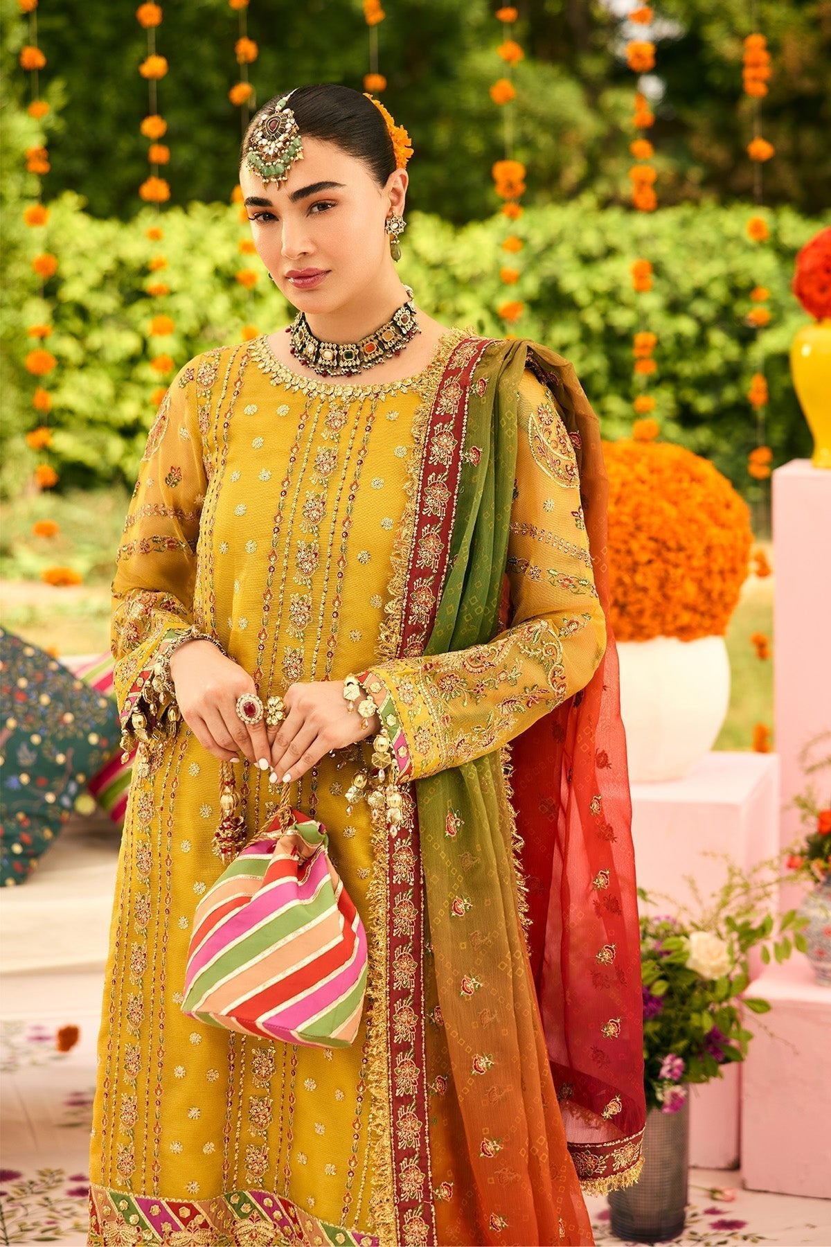 Alizeh | Shehnai The Festive Edit | AF-ZN-2215-Zarposh-Brand:Alizeh-Type:Ladies Clothes-Mustard Yellow-Zari Net-House of Maryam- Buy in UK, USA