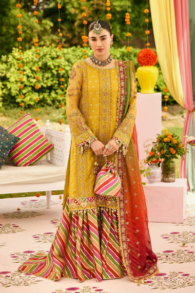 Alizeh | Shehnai The Festive Edit | AF-ZN-2215-Zarposh-Brand:Alizeh-Type:Ladies Clothes-Mustard Yellow-Zari Net-House of Maryam- Buy in UK, USA