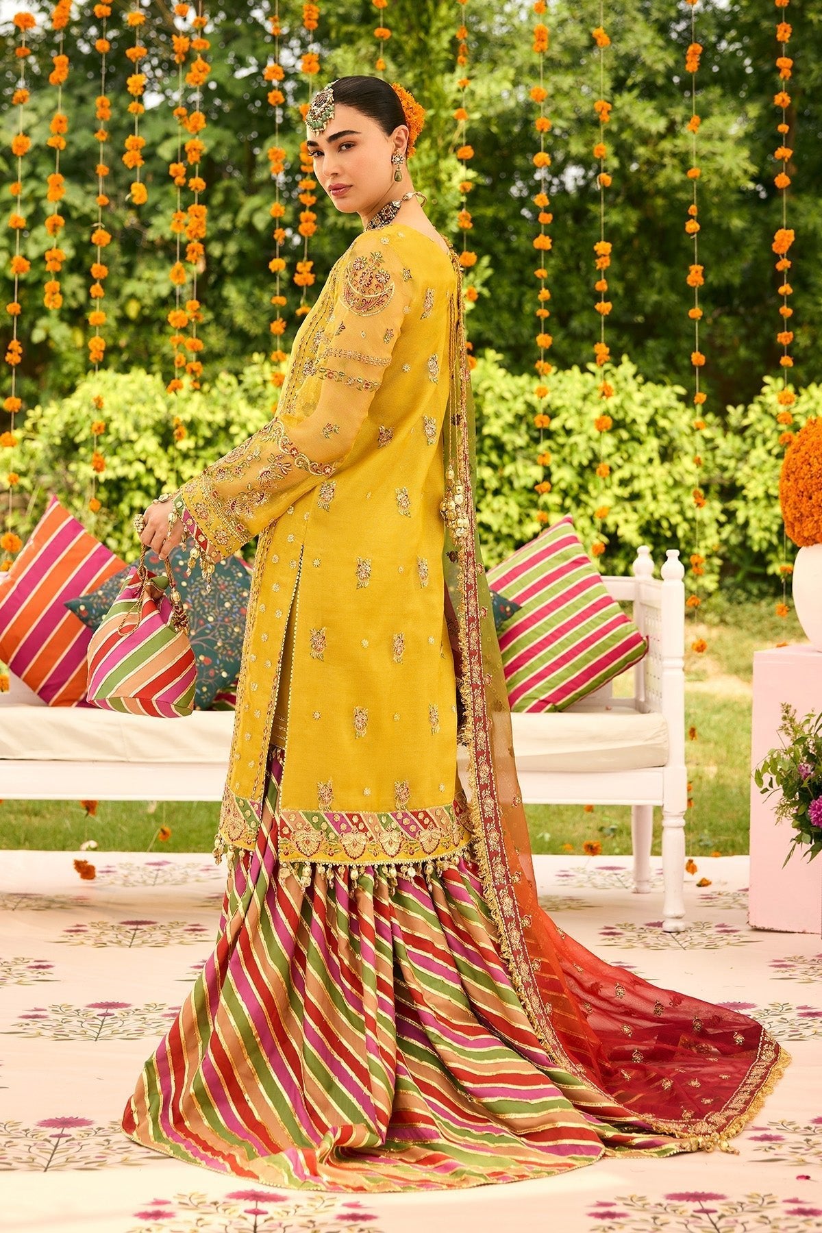 Alizeh | Shehnai The Festive Edit | AF-ZN-2215-Zarposh-Brand:Alizeh-Type:Ladies Clothes-Mustard Yellow-Zari Net-House of Maryam- Buy in UK, USA