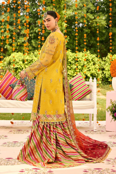 Alizeh | Shehnai The Festive Edit | AF-ZN-2215-Zarposh-Brand:Alizeh-Type:Ladies Clothes-Mustard Yellow-Zari Net-House of Maryam- Buy in UK, USA