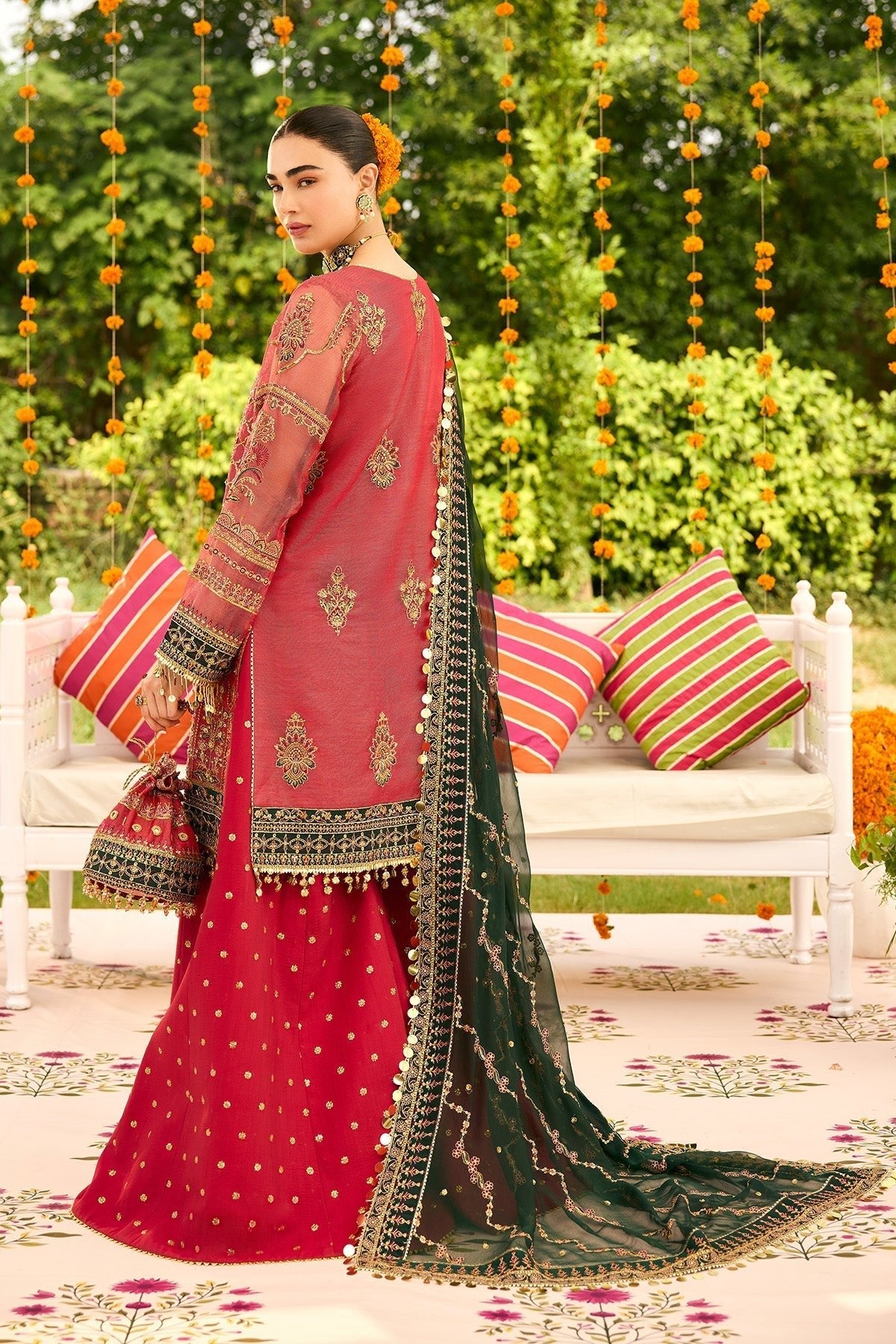 Alizeh | Shehnai The Festive Edit | AF-ZN-2216-Ghoomar-Brand:Alizeh-Type:Ladies Clothes-Carrot Pink-Zari Net-House of Maryam- Buy in UK, USA