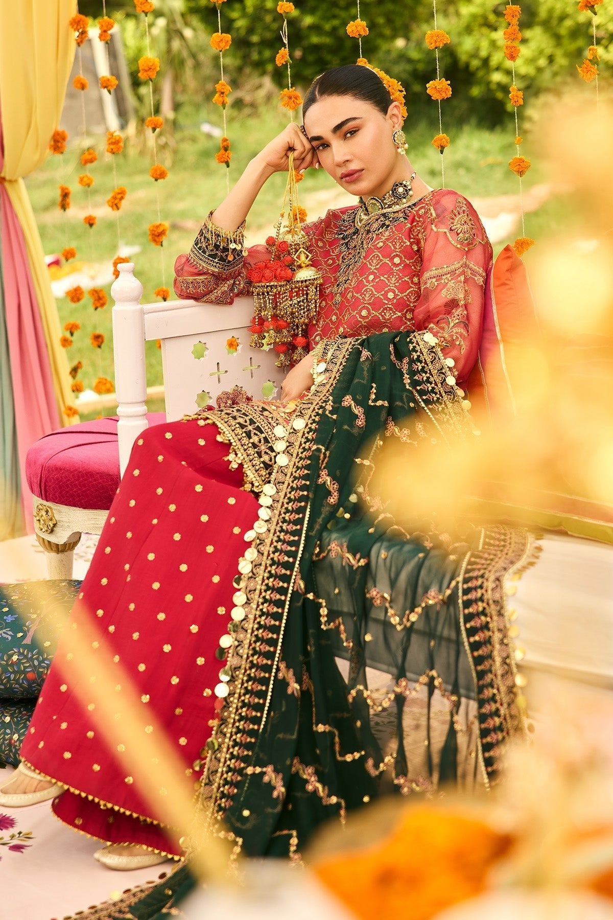 Alizeh | Shehnai The Festive Edit | AF-ZN-2216-Ghoomar-Brand:Alizeh-Type:Ladies Clothes-Carrot Pink-Zari Net-House of Maryam- Buy in UK, USA
