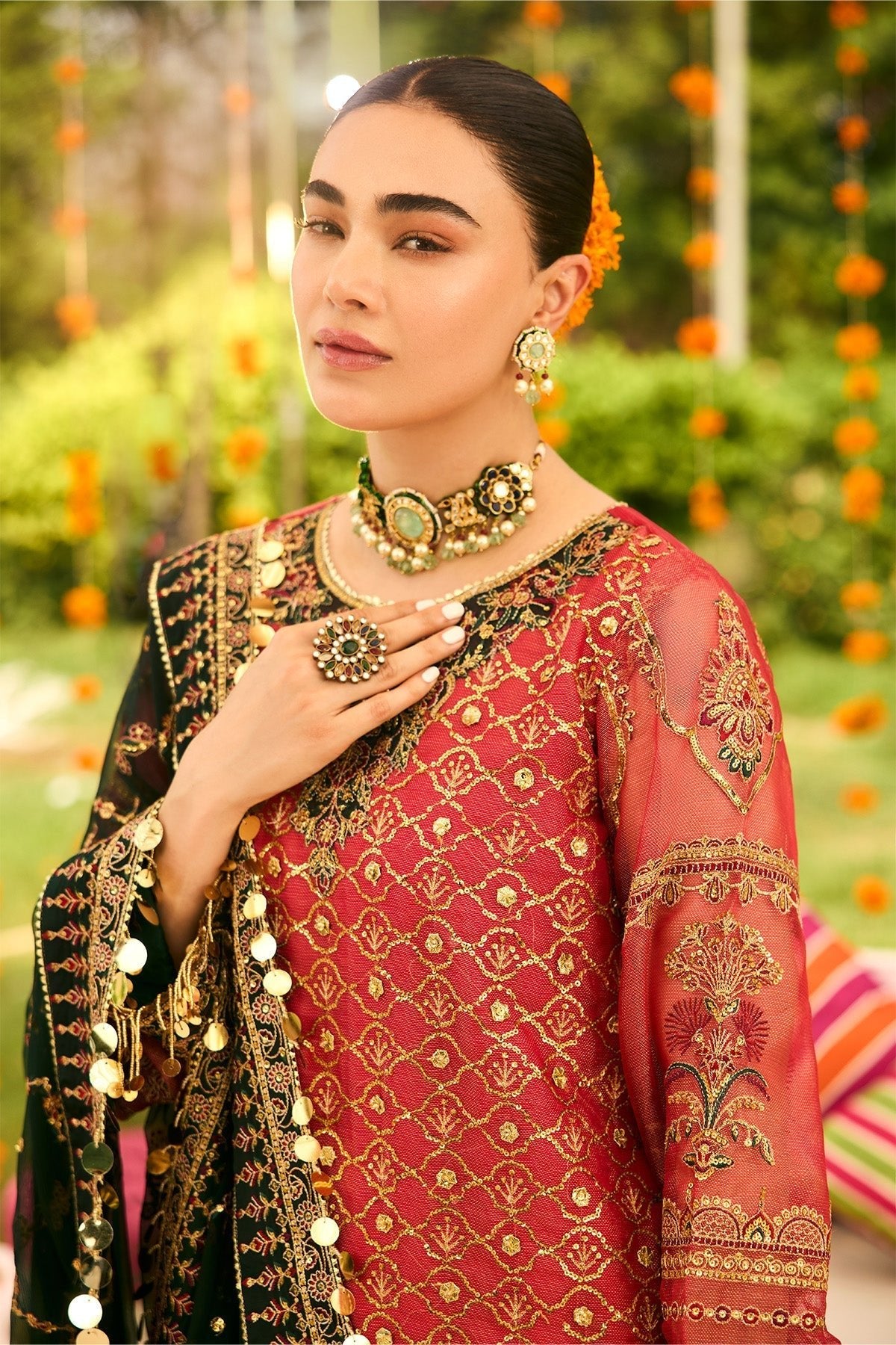 Alizeh | Shehnai The Festive Edit | AF-ZN-2216-Ghoomar-Brand:Alizeh-Type:Ladies Clothes-Carrot Pink-Zari Net-House of Maryam- Buy in UK, USA