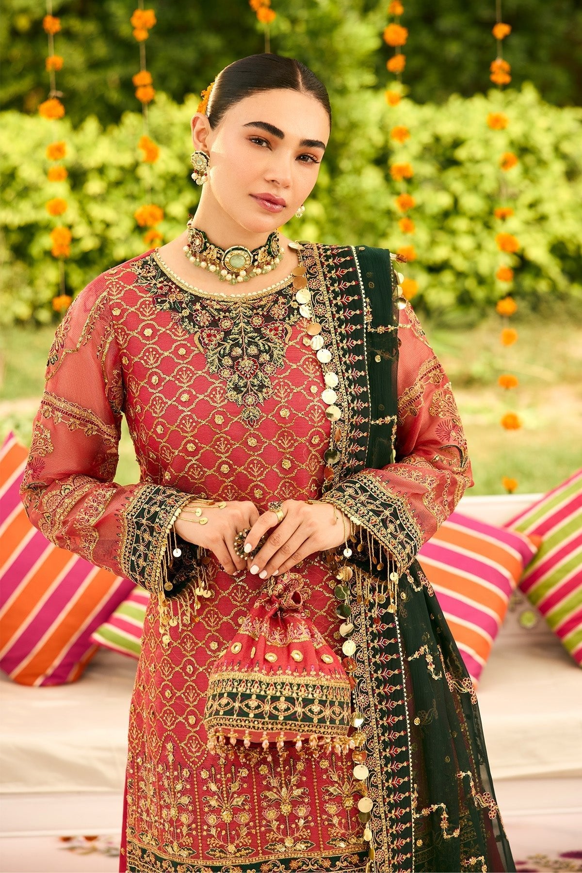 Alizeh | Shehnai The Festive Edit | AF-ZN-2216-Ghoomar-Brand:Alizeh-Type:Ladies Clothes-Carrot Pink-Zari Net-House of Maryam- Buy in UK, USA