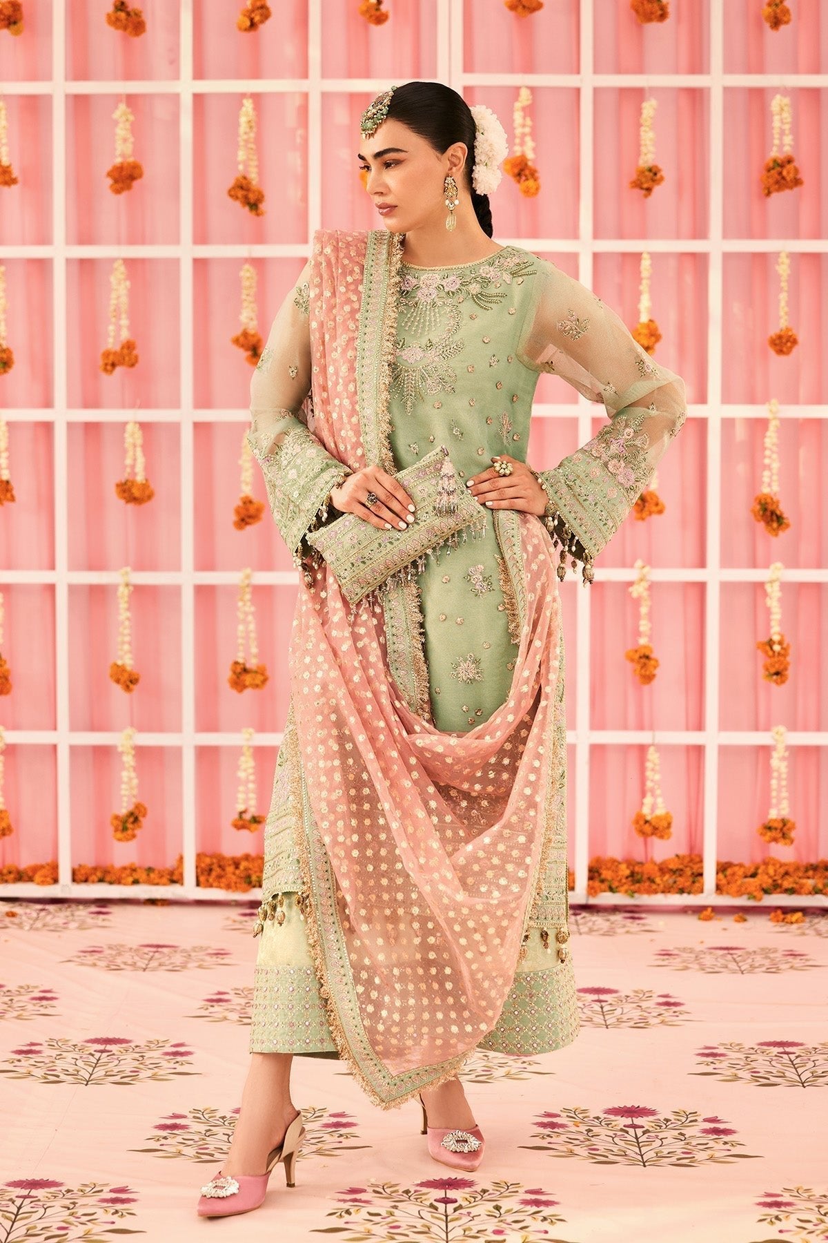 Alizeh | Shehnai The Festive Edit | AF-ZN-2217-Libaan-Brand:Alizeh-Type:Ladies Clothes-Mint Green-Zari Net-House of Maryam- Buy in UK, USA