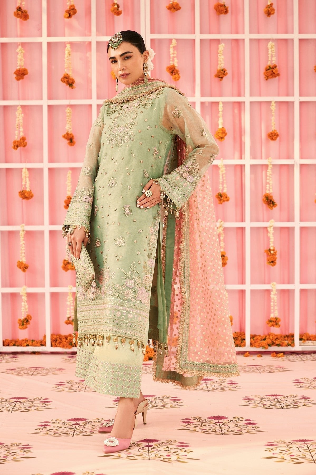 Alizeh | Shehnai The Festive Edit | AF-ZN-2217-Libaan-Brand:Alizeh-Type:Ladies Clothes-Mint Green-Zari Net-House of Maryam- Buy in UK, USA