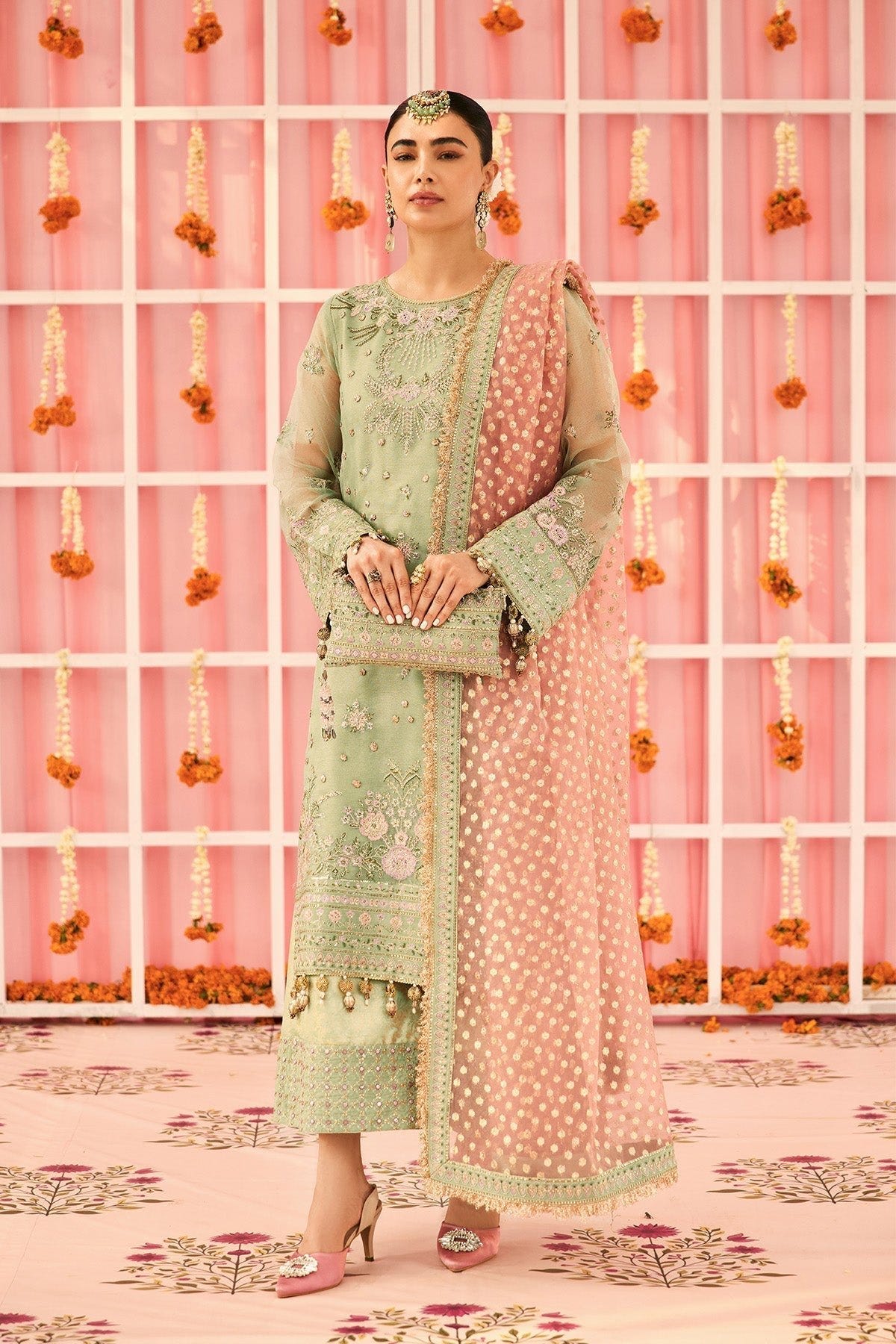 Alizeh | Shehnai The Festive Edit | AF-ZN-2217-Libaan-Brand:Alizeh-Type:Ladies Clothes-Mint Green-Zari Net-House of Maryam- Buy in UK, USA