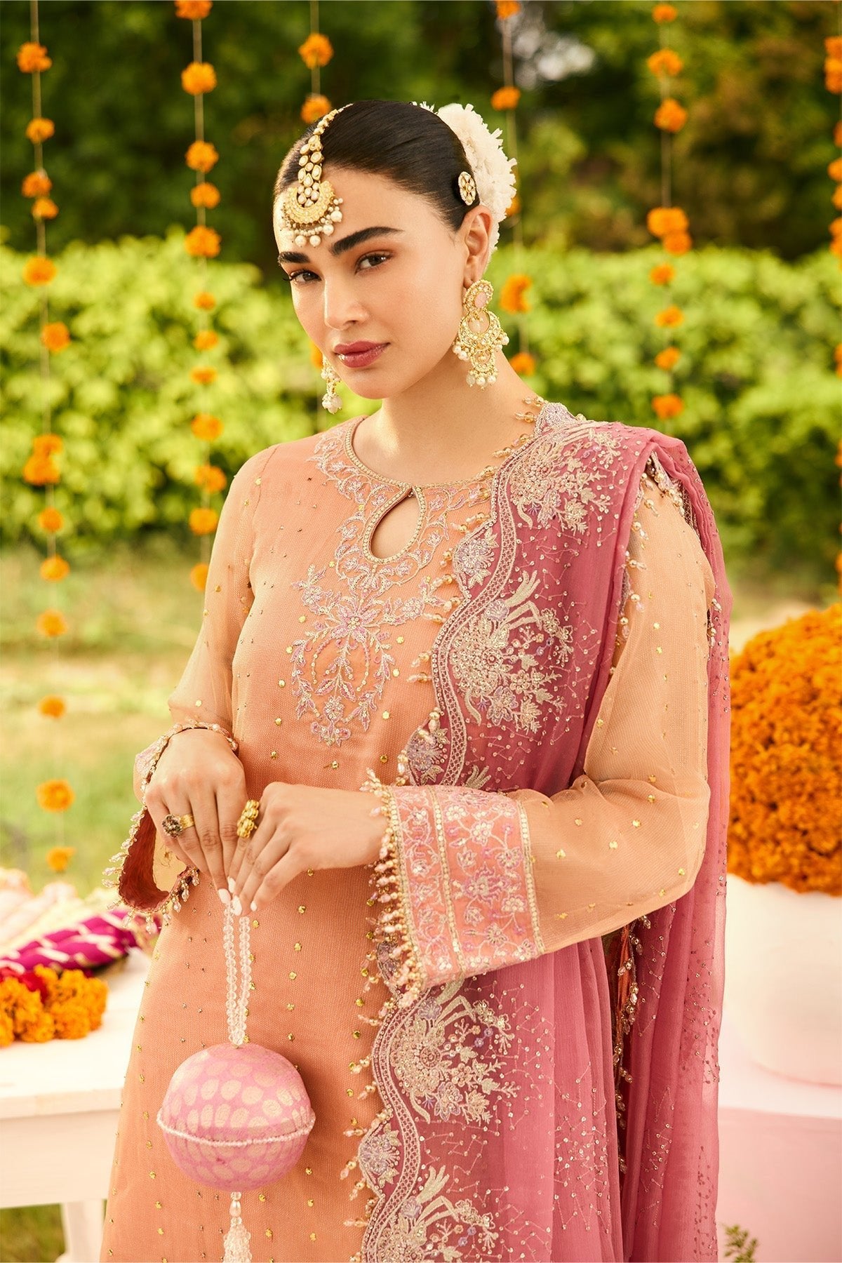 Alizeh | Shehnai The Festive Edit | AF-ZN-2218-Sitara-Brand:Alizeh-Type:Ladies Clothes-Coral-Zari Net-House of Maryam- Buy in UK, USA