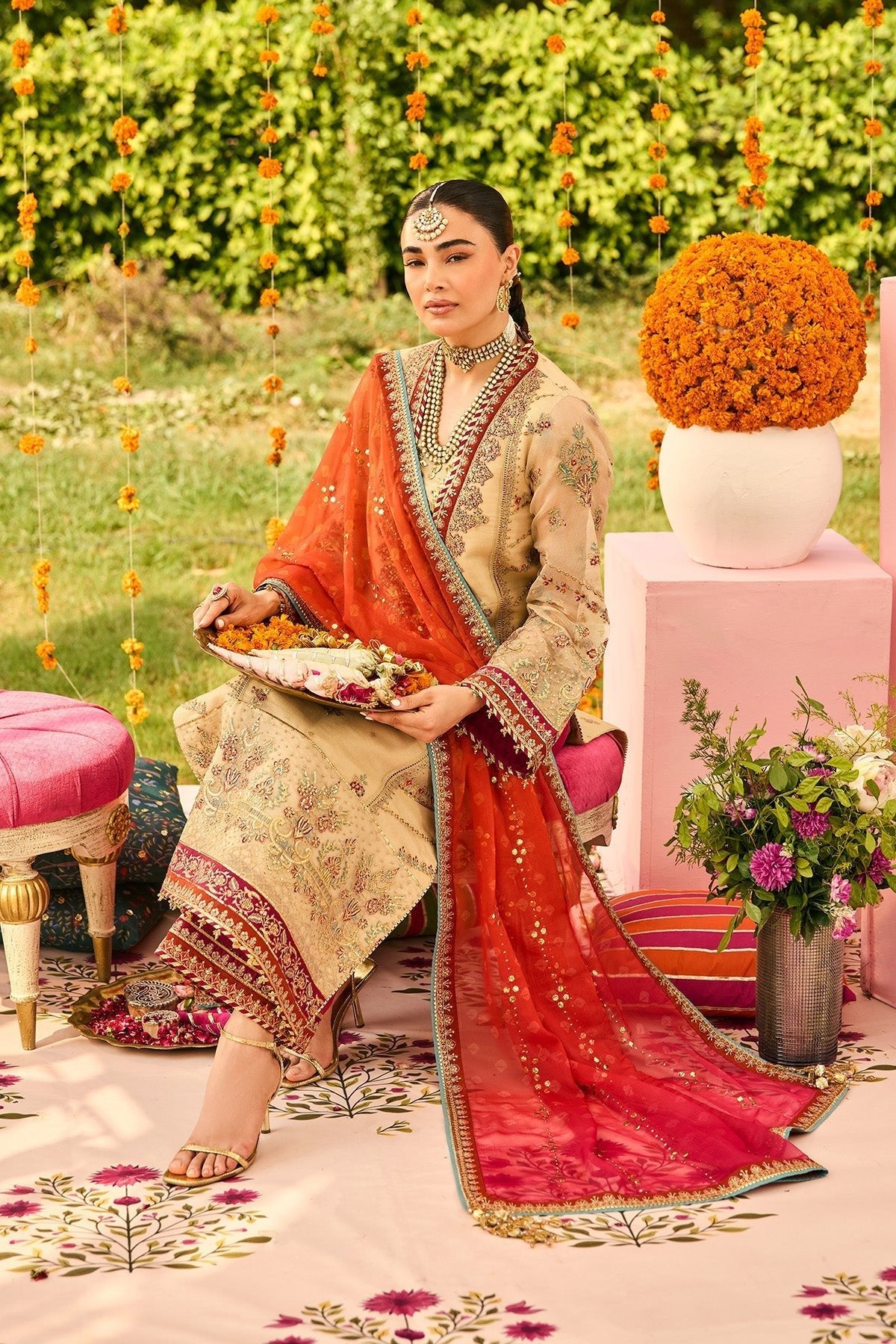 Alizeh | Shehnai The Festive Edit | AF-ZN-2219-Dilruba-Brand:Alizeh-Type:Ladies Clothes-Beige-Zari Net-House of Maryam- Buy in UK, USA