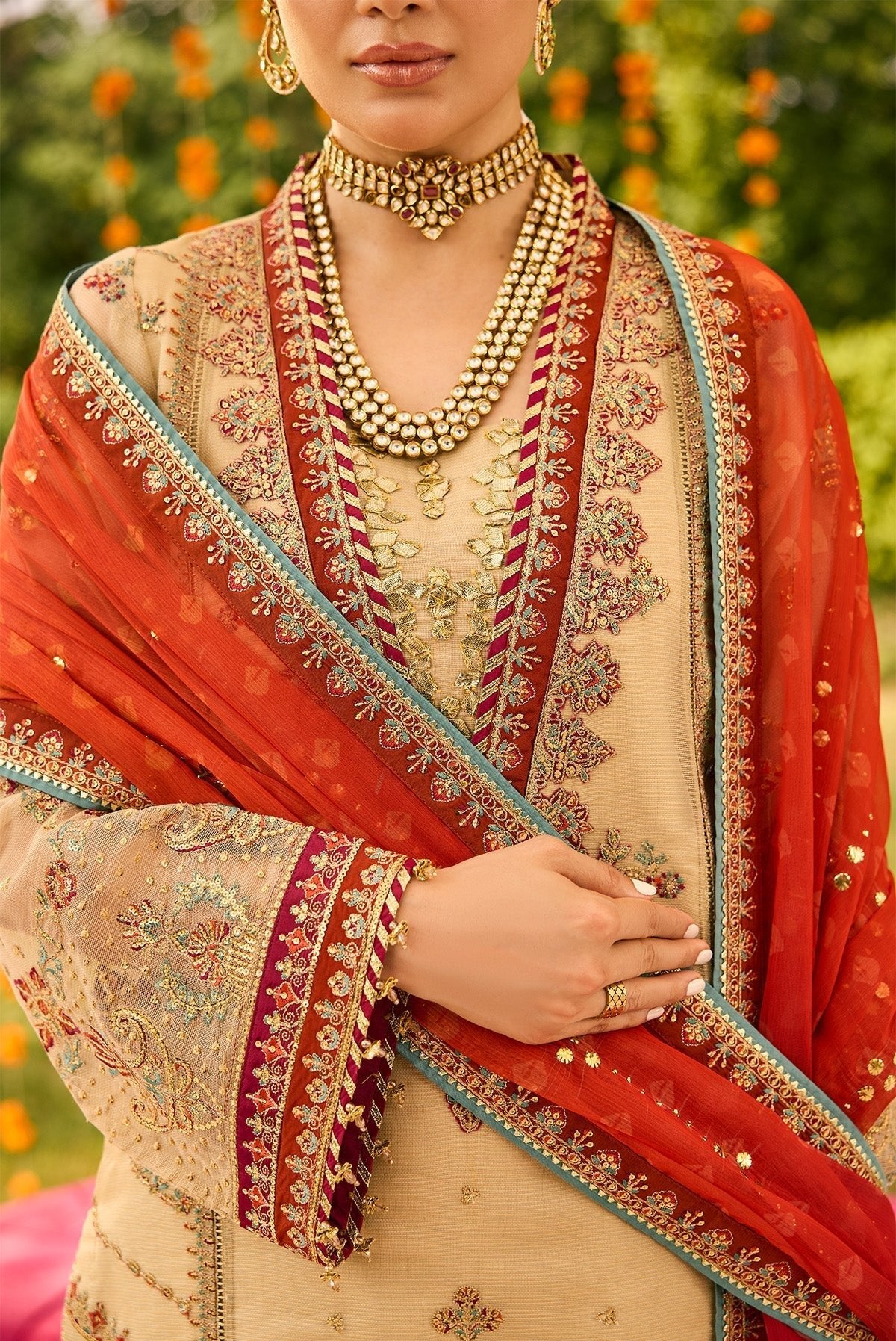 Alizeh | Shehnai The Festive Edit | AF-ZN-2219-Dilruba-Brand:Alizeh-Type:Ladies Clothes-Beige-Zari Net-House of Maryam- Buy in UK, USA