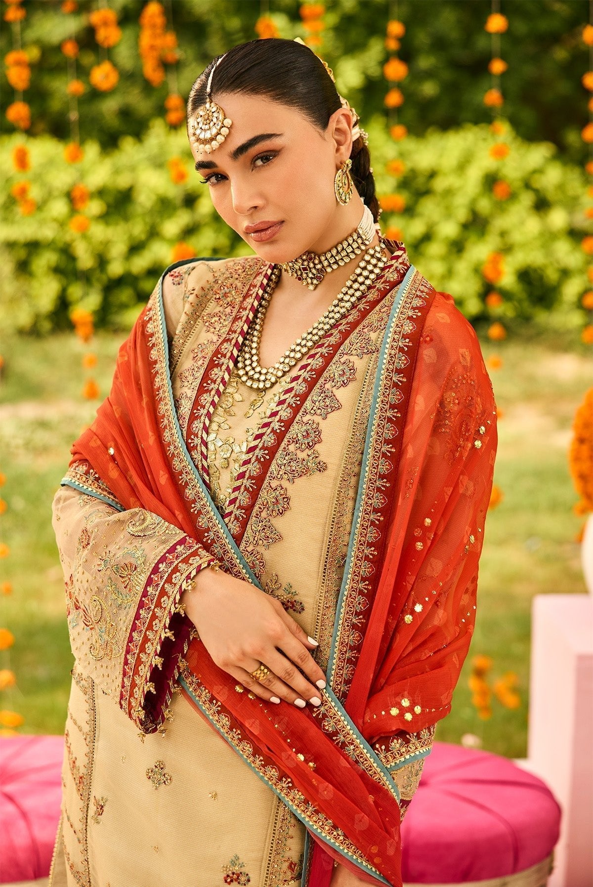 Alizeh | Shehnai The Festive Edit | AF-ZN-2219-Dilruba-Brand:Alizeh-Type:Ladies Clothes-Beige-Zari Net-House of Maryam- Buy in UK, USA