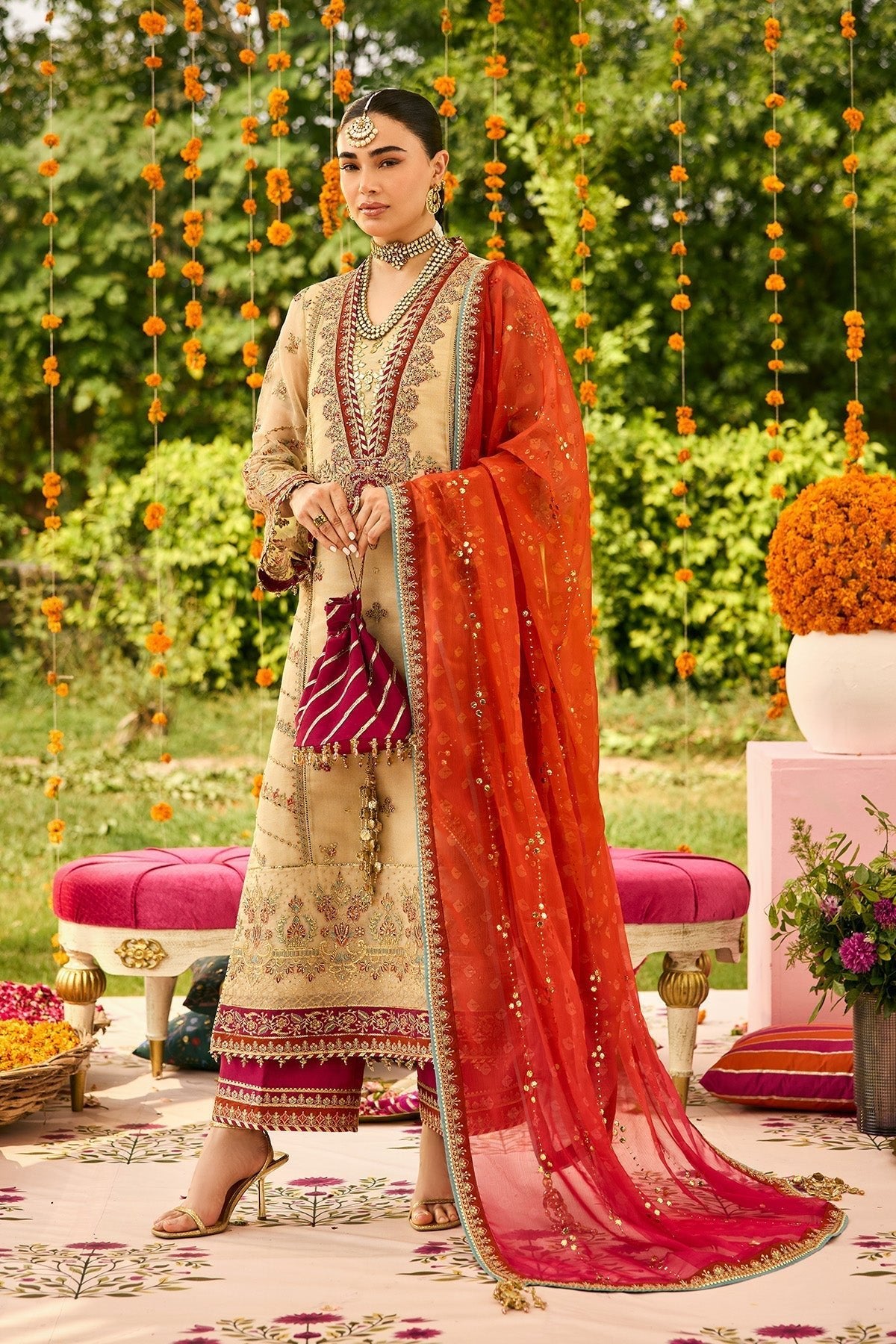 Alizeh | Shehnai The Festive Edit | AF-ZN-2219-Dilruba-Brand:Alizeh-Type:Ladies Clothes-Beige-Zari Net-House of Maryam- Buy in UK, USA