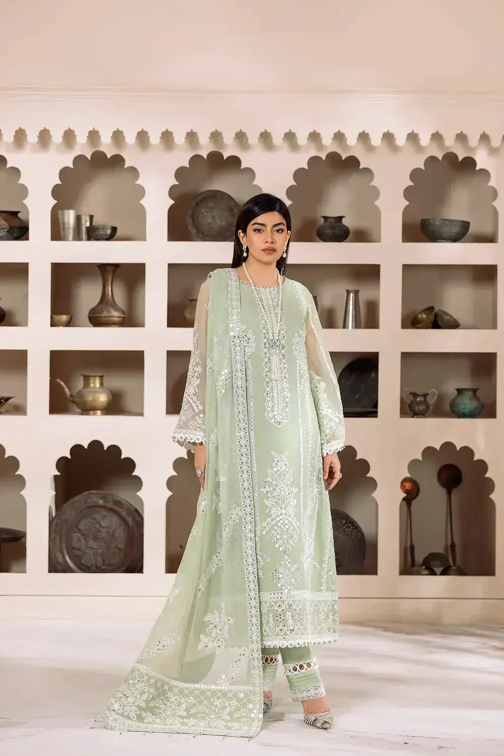 Alizeh | Dua Formals 23 | DUA-V01D04A- MEHRUNISA ( PISTA ) -  Alizeh Formal - Original Designer Dress - House of Maryam