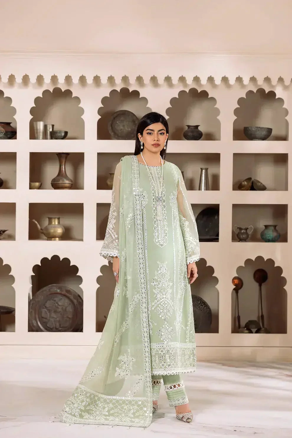 Alizeh | Dua Formals 23 | DUA-V01D04A- MEHRUNISA ( PISTA ) -  Alizeh Formal - Original Designer Dress - House of Maryam