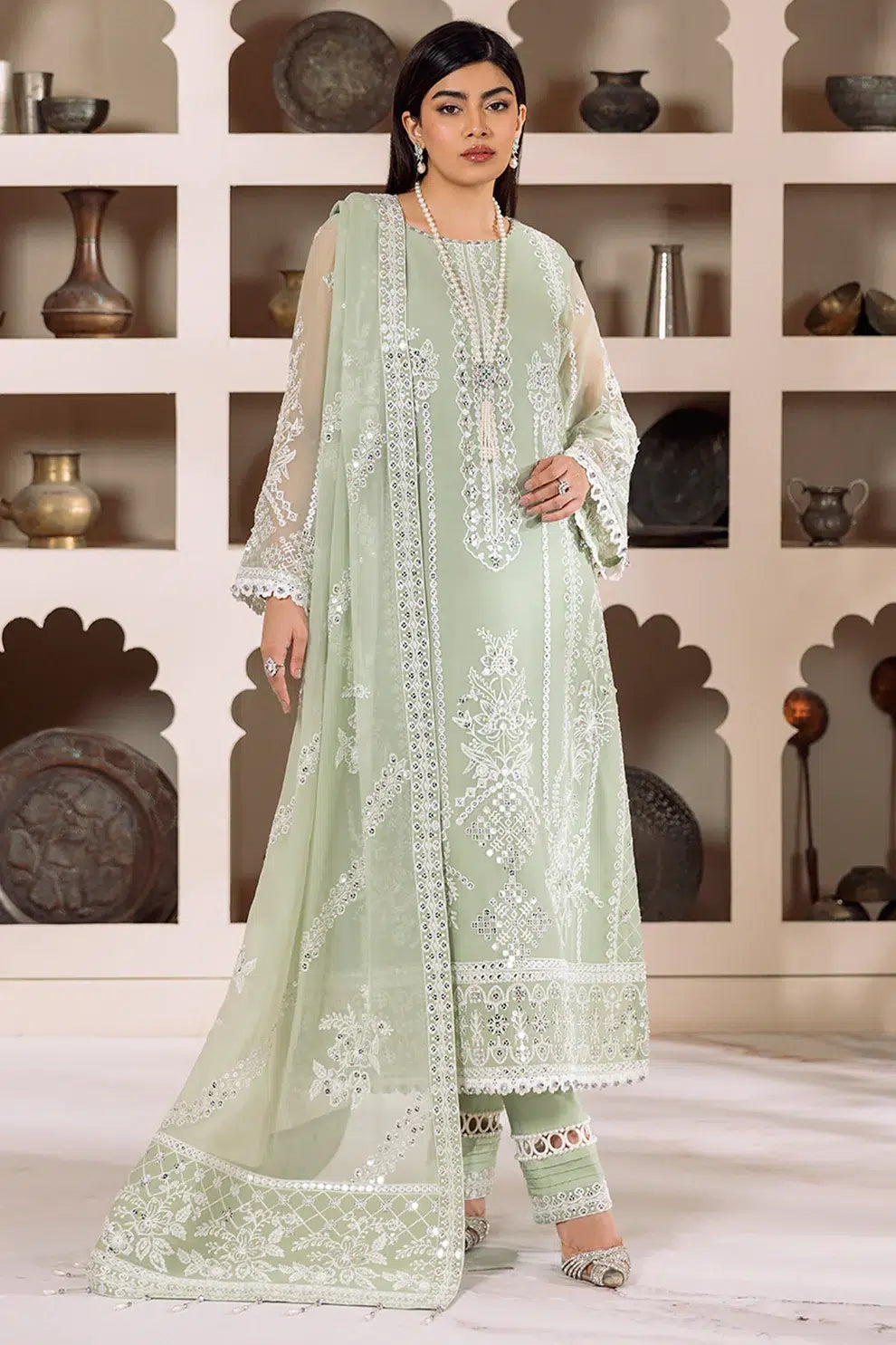 Alizeh | Dua Formals 23 | DUA-V01D04A- MEHRUNISA ( PISTA ) -  Alizeh Formal - Original Designer Dress - House of Maryam