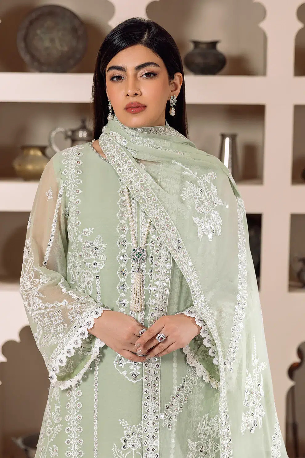 Alizeh | Dua Formals 23 | DUA-V01D04A- MEHRUNISA ( PISTA ) -  Alizeh Formal - Original Designer Dress - House of Maryam