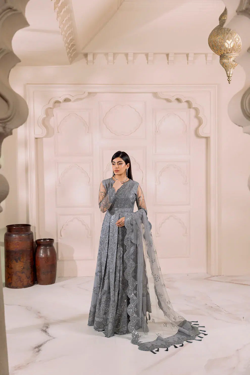 Alizeh | Dua Formals 23 | DUA-V01D01B- KHIRAD ( GREY ) -  Alizeh Formal - Original Designer Dress - House of Maryam
