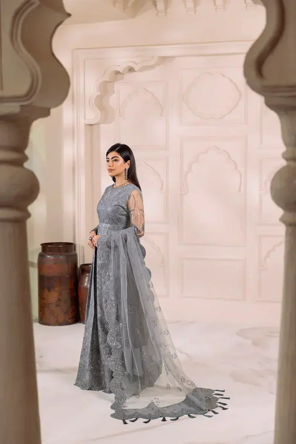 Alizeh | Dua Formals 23 | DUA-V01D01B- KHIRAD ( GREY ) -  Alizeh Formal - Original Designer Dress - House of Maryam