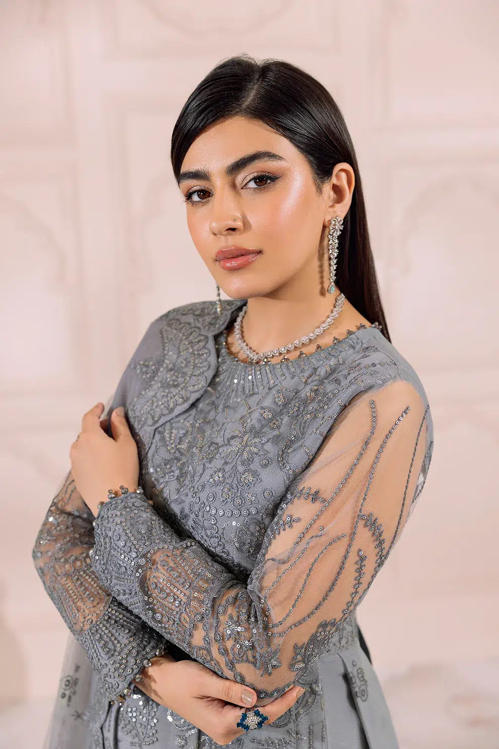 Alizeh | Dua Formals 23 | DUA-V01D01B- KHIRAD ( GREY ) -  Alizeh Formal - Original Designer Dress - House of Maryam