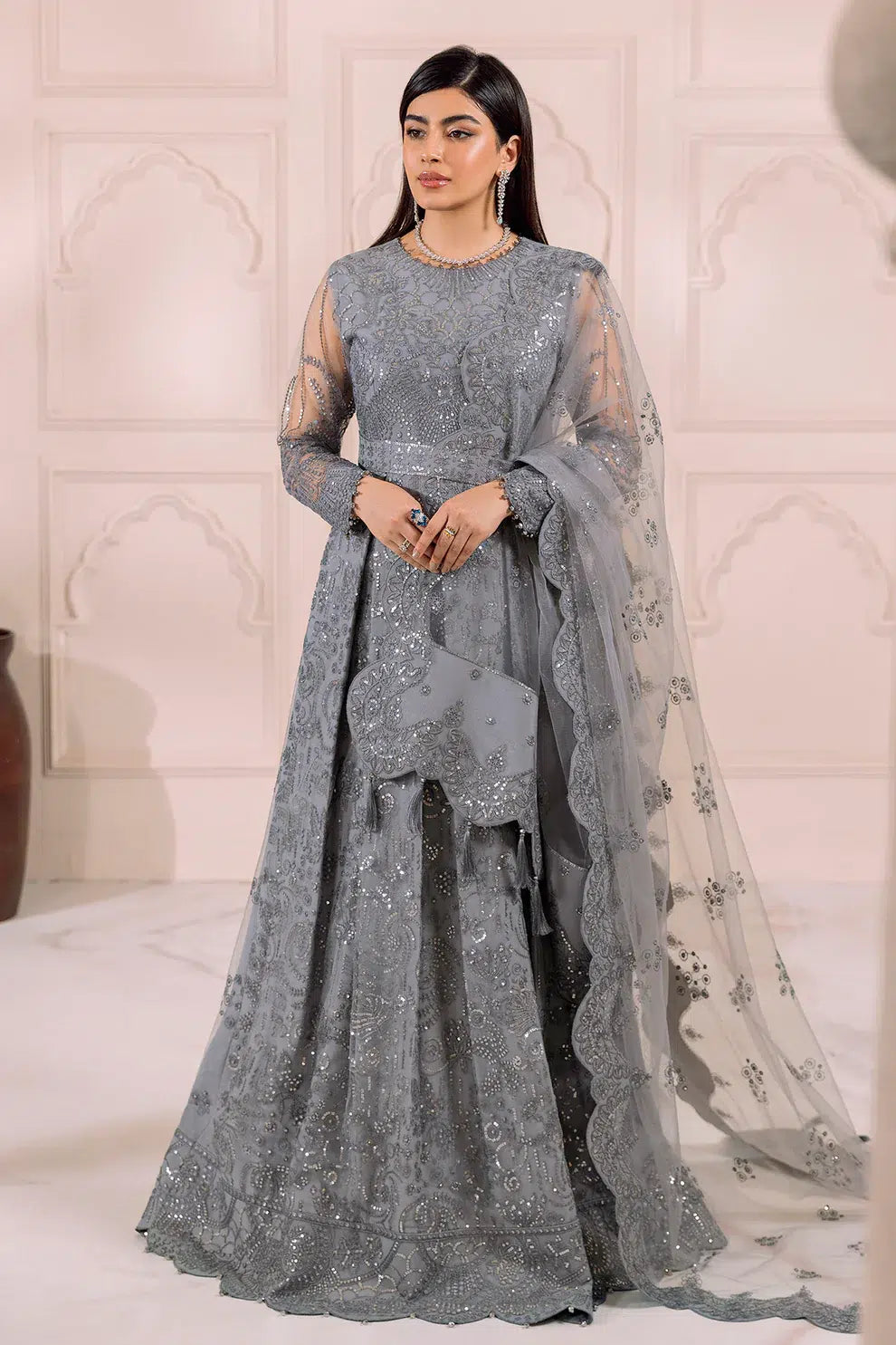 Alizeh | Dua Formals 23 | DUA-V01D01B- KHIRAD ( GREY ) -  Alizeh Formal - Original Designer Dress - House of Maryam