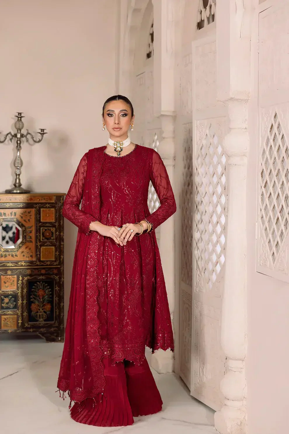 Alizeh | Dua Formals 23 | DUA-V01D03B- SYLVI ( RED ) by Designer Alizeh - House of Maryam - Pakistani Designer Ethnic Wear in {{ shop.shopifyCountryName }}