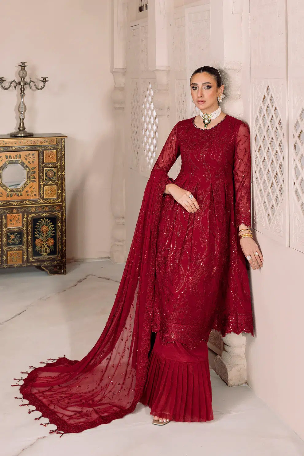 Alizeh | Dua Formals 23 | DUA-V01D03B- SYLVI ( RED ) -  Alizeh Formal - Original Designer Dress - House of Maryam